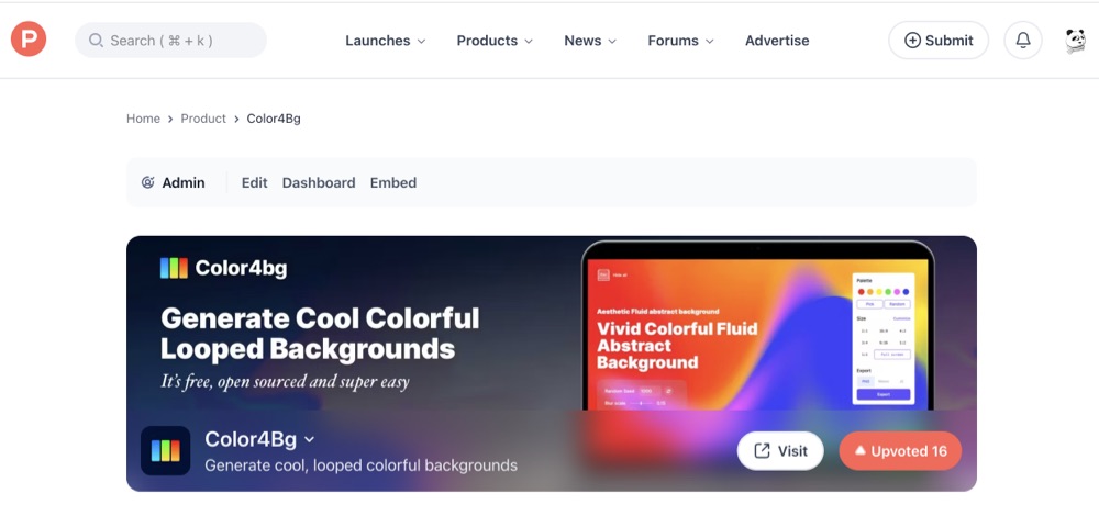 color4bg.com is now on producthunt